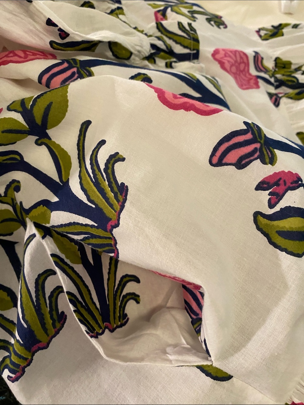 THML White Dress with Pink Floral and Olive & Navy Accents - Picture 8 of 12